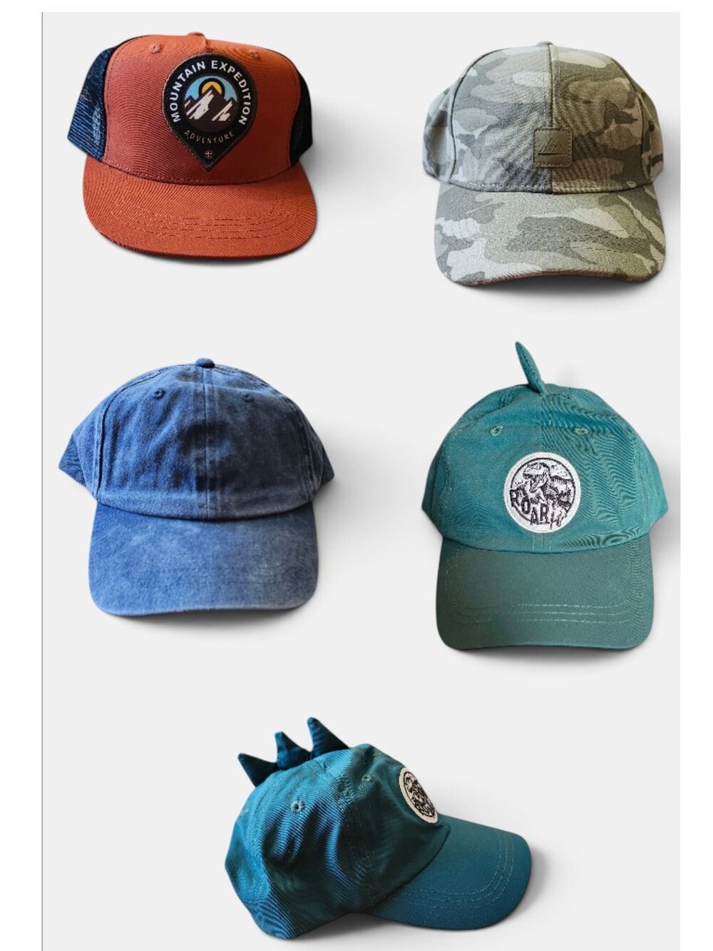 NEW Set of 4 Kids Wonder Nation Baseball Trucker Caps Expedition/Camo/Denim/Dino